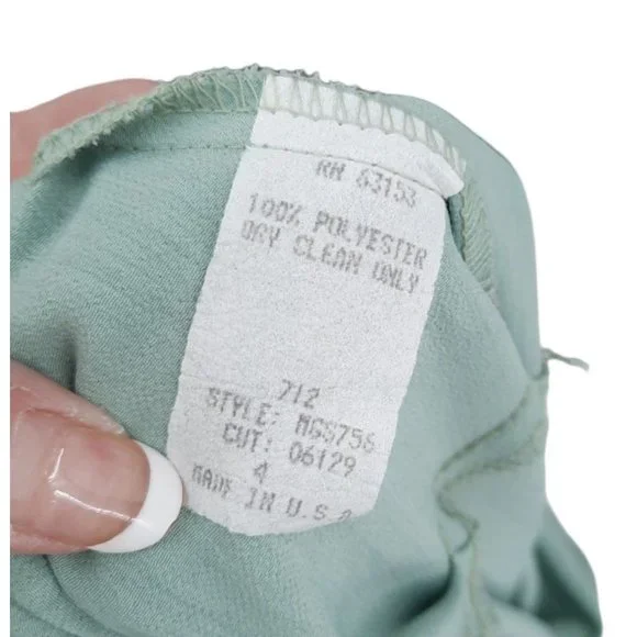 VTG 90s CDC Sage Green Short Sleeve Empire Waist Midi Dress Size 4 Pleated Roses - Picture 7 of 8